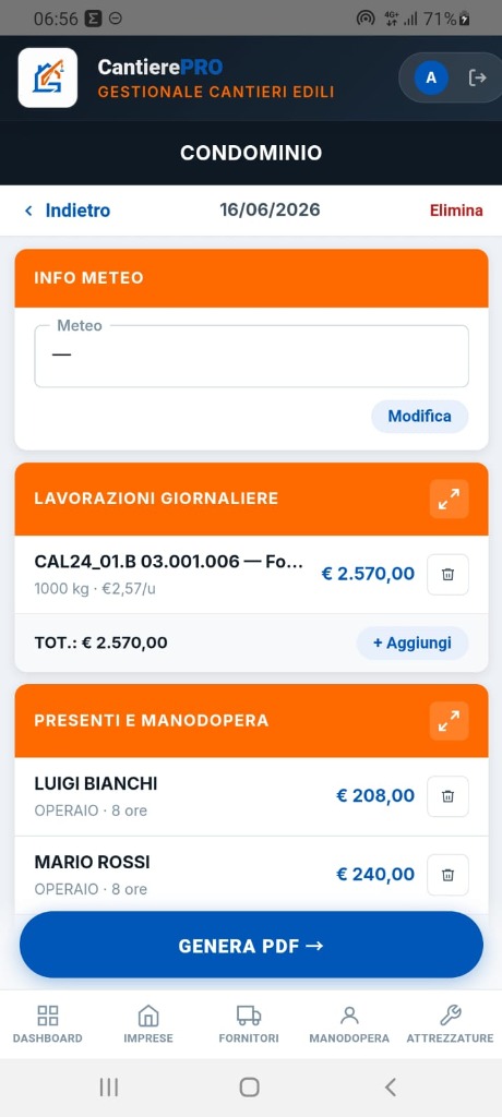 Schermata 3 — Dettagli Cantiere